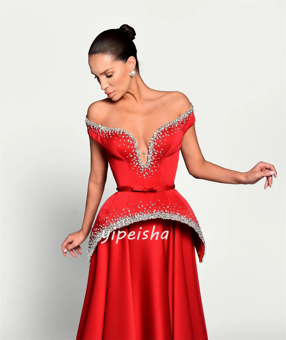 Customized High Quality Exquisite Charmeuse Rhinestone Ruched A-line Off-the-shoulder Long Dresses Bespoke Occasion Dresses Sexy
