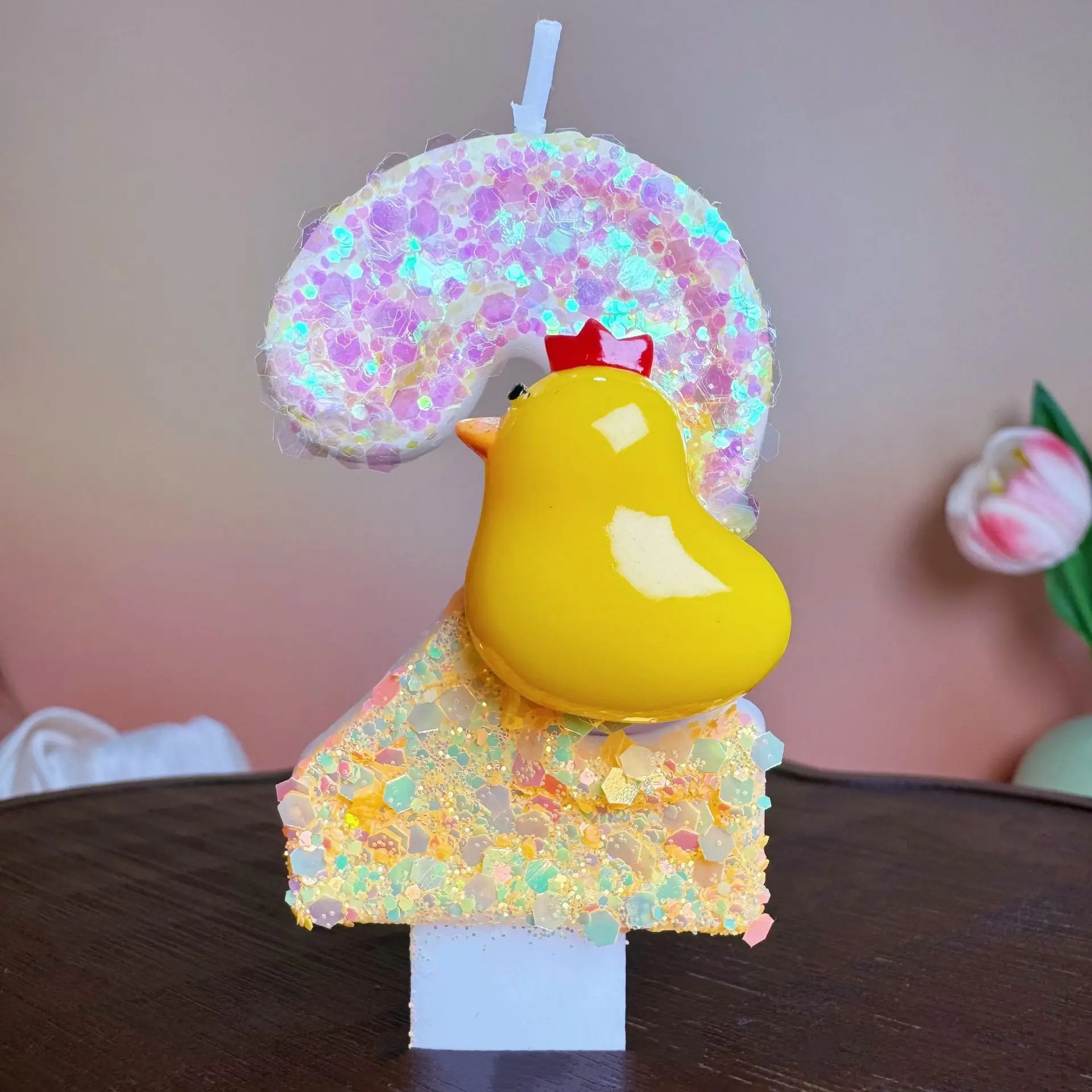 Purple-yellow Crown Little Yellow Duck Digital Candle, party gift, festival decoration, birthday and anniversary candle