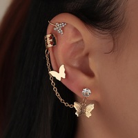 4Pc Fashion Gold Color Butterfly Clip Earrings for Women Simple Butterfly Fake Cartilage Long Tassel Ear Cuff Jewelry Gifts