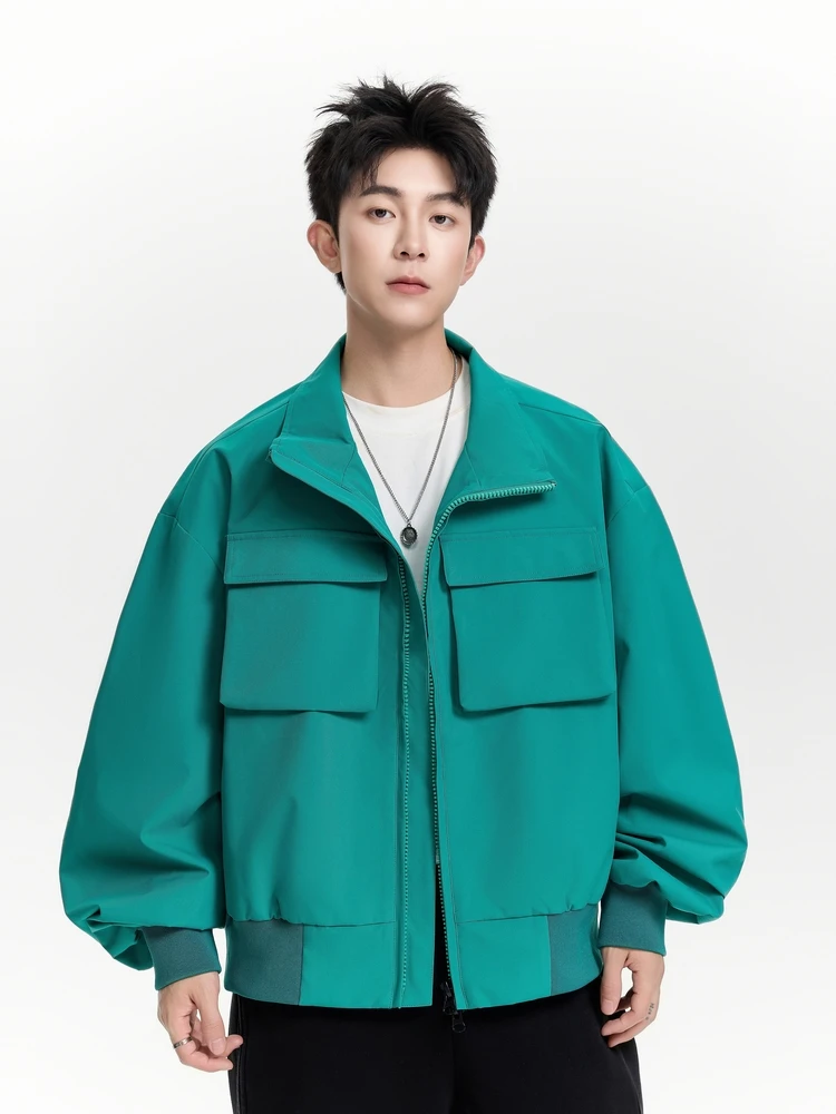 

Laid-ba Sli Loose Men's Jaet Autumn Outerwear New Sle Middle High School Student orm Workwear Long Sve Zipper