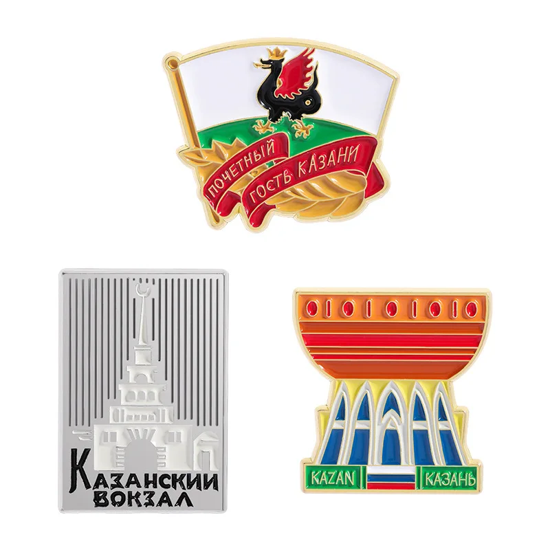 Russian scenic tourism badges, cartoon landmark buildings alloy pins, clothing bags accessories, gifts for friends