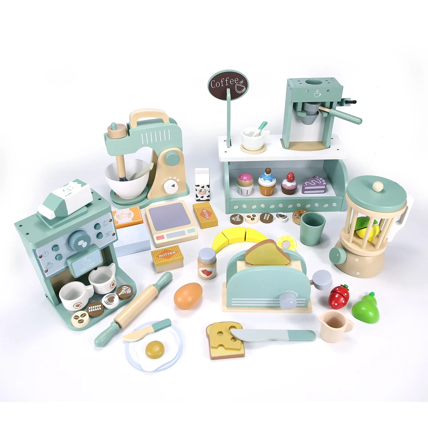 kid Wooden Kitchen Pretend Play Toys Simulation Coffee Machine Juicer Toaster Machine Mixer Early Learning Educational