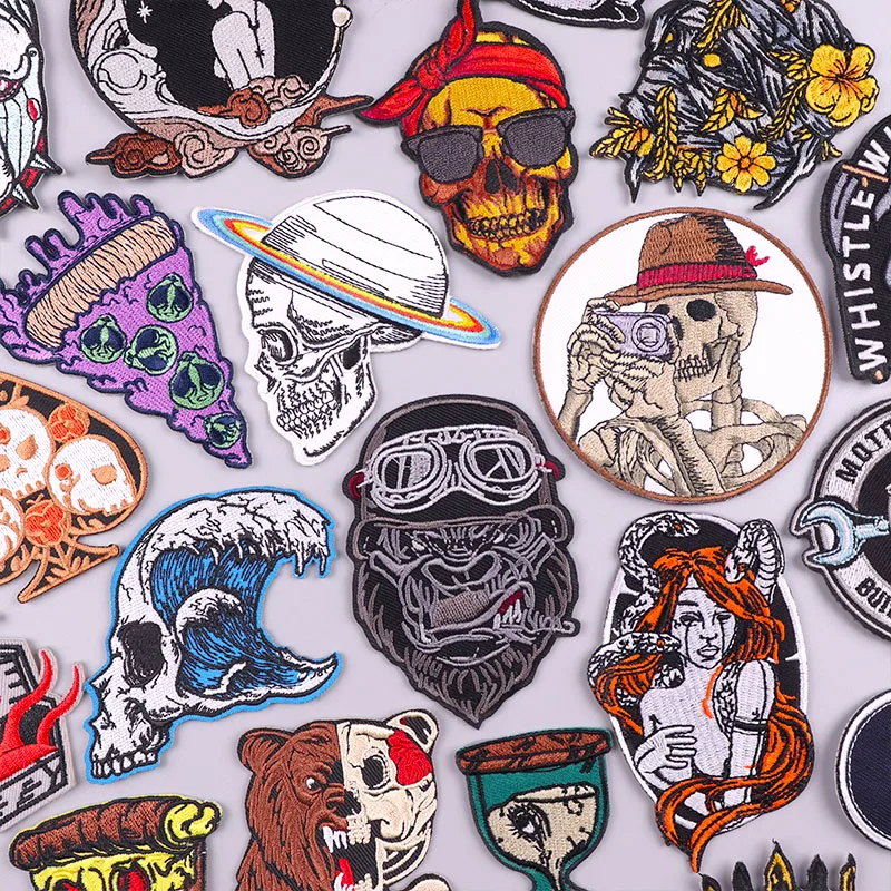 

Вышитые нашивки в стиле панк с черепом для одежды, ужасные нашивки с животными, термоклейкие нашивки на одежду, аппликация для шитья «сделай сам», плавкий патч