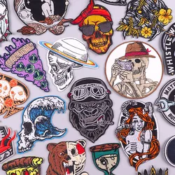 Punk Skull Embroidered Patches For Clothing Horror Animal Patch Iron On Patches On Clothes DIY Sewing Applique Fusible Patch