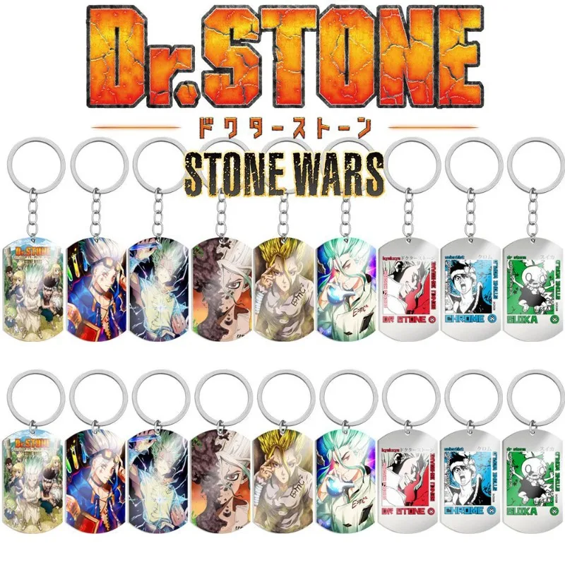 

Dr.STONE Senku Ishigami Cartoon Print Anime Peripheral Keychain Stainless Steel Tag Decorative Pendant Birthday Gift