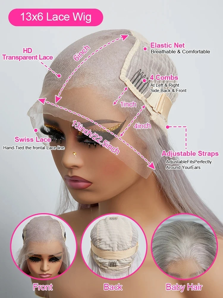 رمادي الباروكات 100% الخام الفيتنامية خصلات الشعر المستعار الإنسان الجسم موجة الفضة الدانتيل الجبهة خصلات الشعر المستعار الإنسان للنساء رمادي 13x6 HD الدانتيل الباروكات #6
