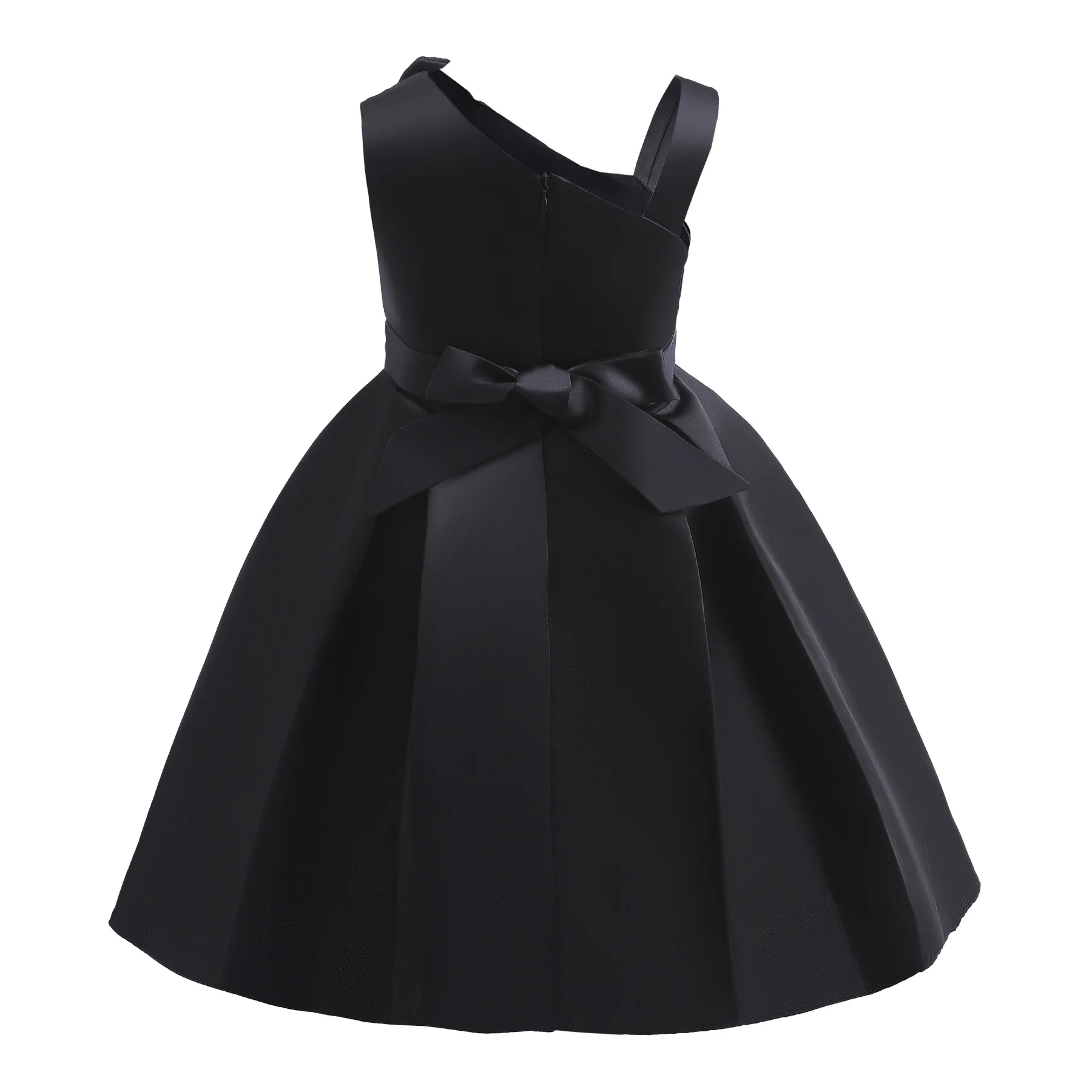 Girls Princess Dress Black Pink Solid One-shoulder Carnival Gown Bow Children Costume For Birthday Party Wedding Formal Vestidos