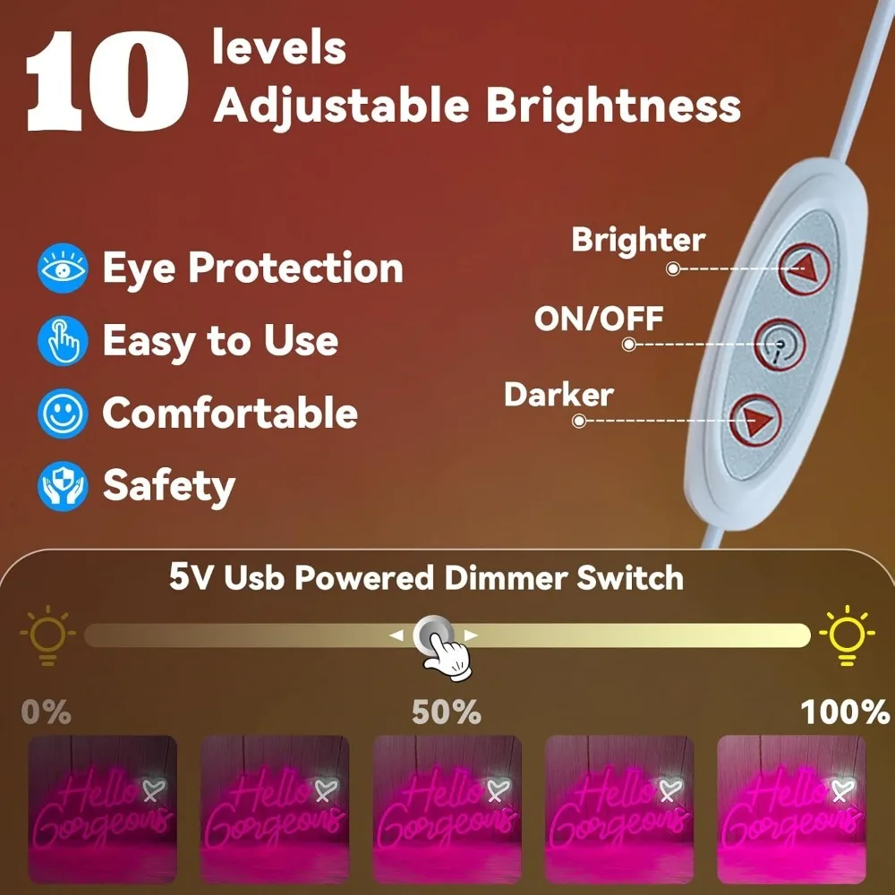 Hello Gorgeous Neon Signs LED Neon Light Sign Light Up Neon Signs Wall Decor for Birthday Engagement Wedding Bachelorette Party