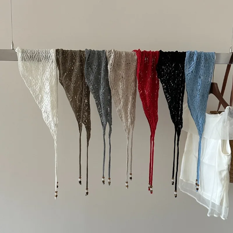 Korean Ins Style Knitted Wool Hollowed-out Triangular Scarf Headscarf Women Autumn Winter with Skirt Fart Curtain Waist Scarf