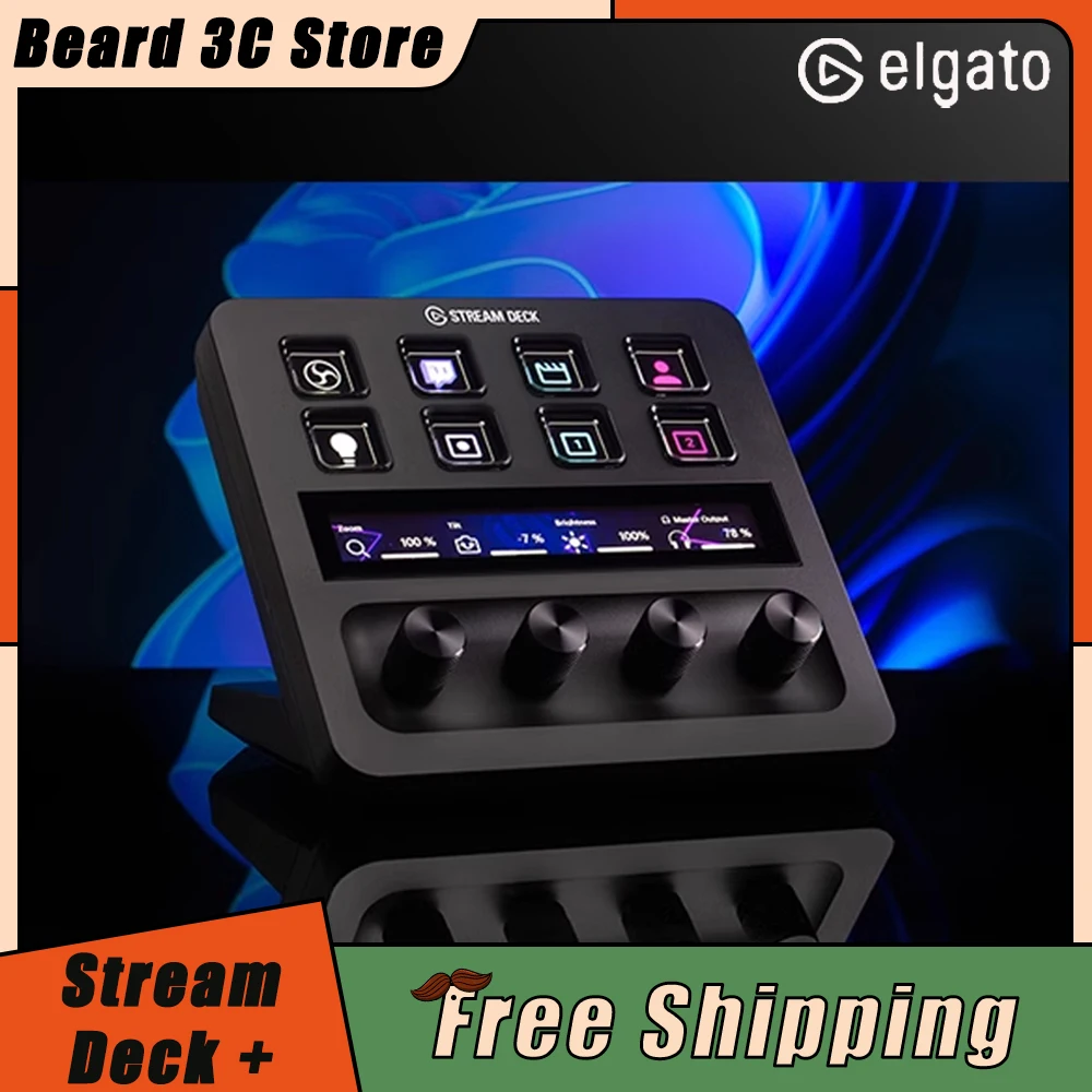 

Elgato Stream Deck + Multifunctional Console Panel Mini Keyboard Touch Panel 4 Knob Desktop Assistant Live-streaming Designer PS