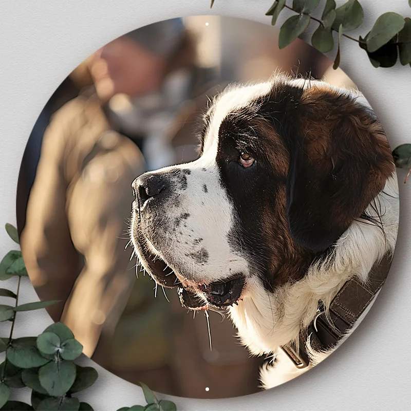 Aluminum Metal Sign: 2D Flat Circular Wreath Logo Featuring A Dog, Suitable for Home Decor and Various Scenarios