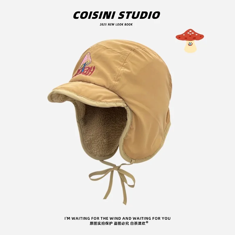 Ins لطيف الفطر المطرزة المخملية الطيار قبعات النساء الخريف والشتاء عادية الدافئة تنوعا حماية الأذن منفذها القبعات للرجال #2