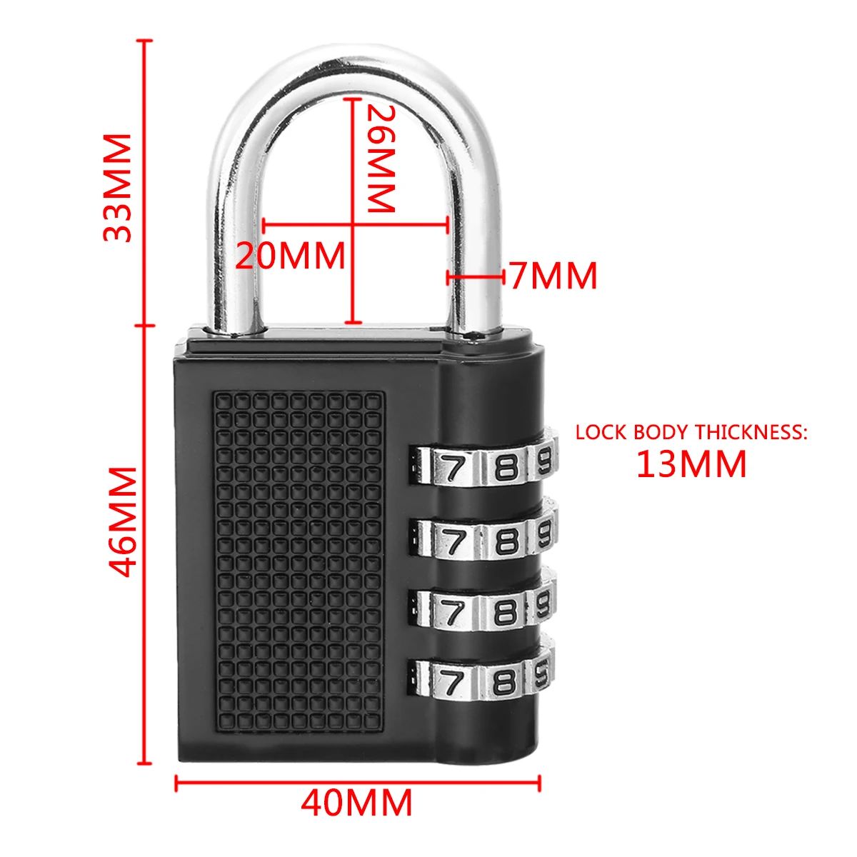 Cadenas de sécurité à 4 chiffres, 80x43x14mm, noir, résistant aux intempéries, serrure à bagages