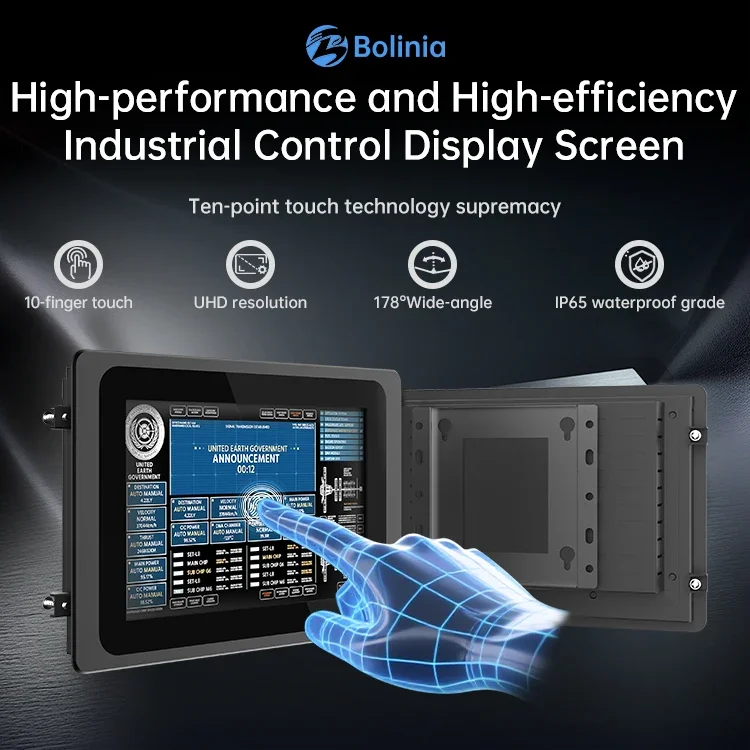 Higher Brightness LED Display Touch Screen Monitors 10/21.5 Inch for Industrial Embedded Use IP65 Waterproof Industrial Monitor