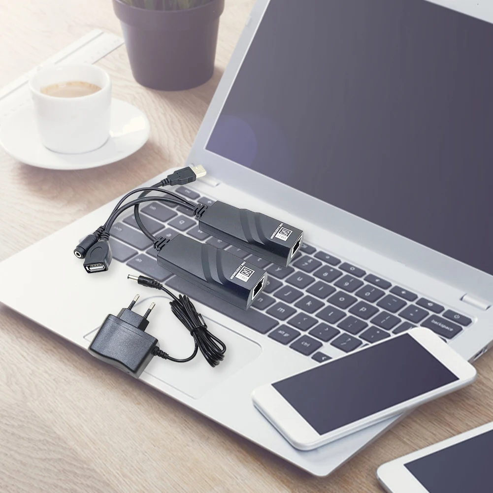 

Удлинительный кабель Ethernet с адаптером питания Удлинитель сетевого кабеля USB 2.0 к RJ45 Plug and Play для камеры, мыши, клавиатуры