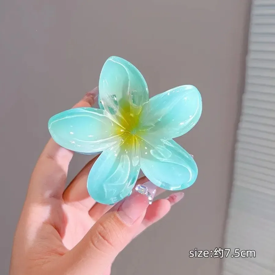 European and American cross-border frangipani grab clips holiday hot sales side grab hairpins back hair chain shark clip hair a - Detail 1