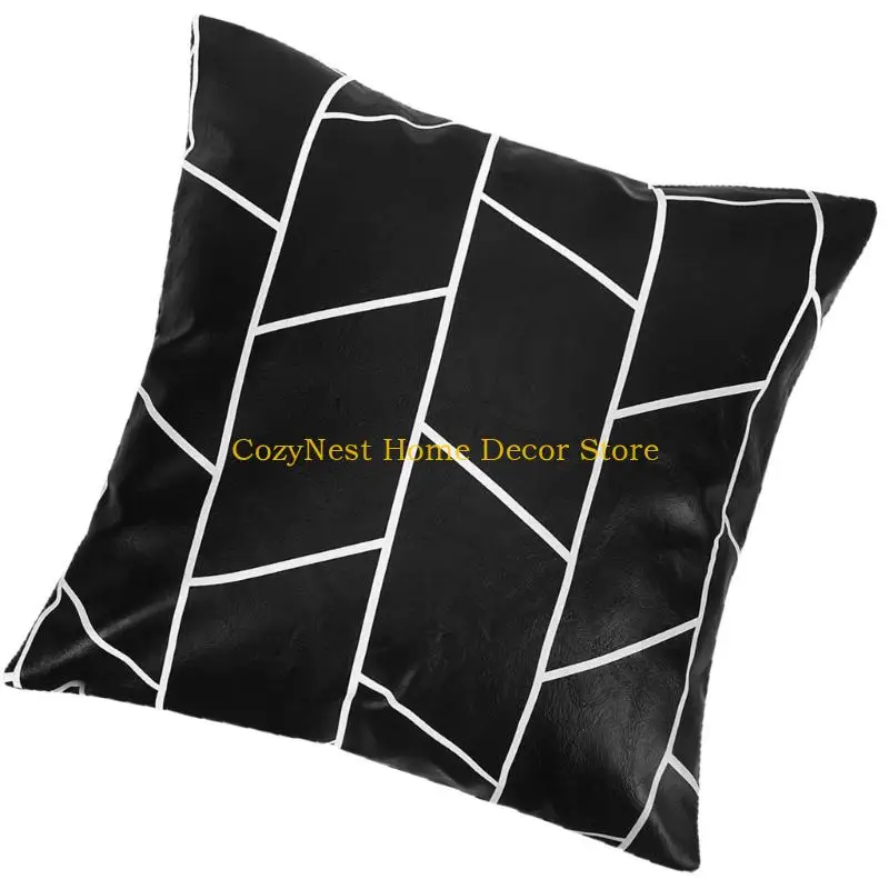 92MF Elegant Black PU Leather Pillow Cover Versatile Decoration for Modern Interior Designs