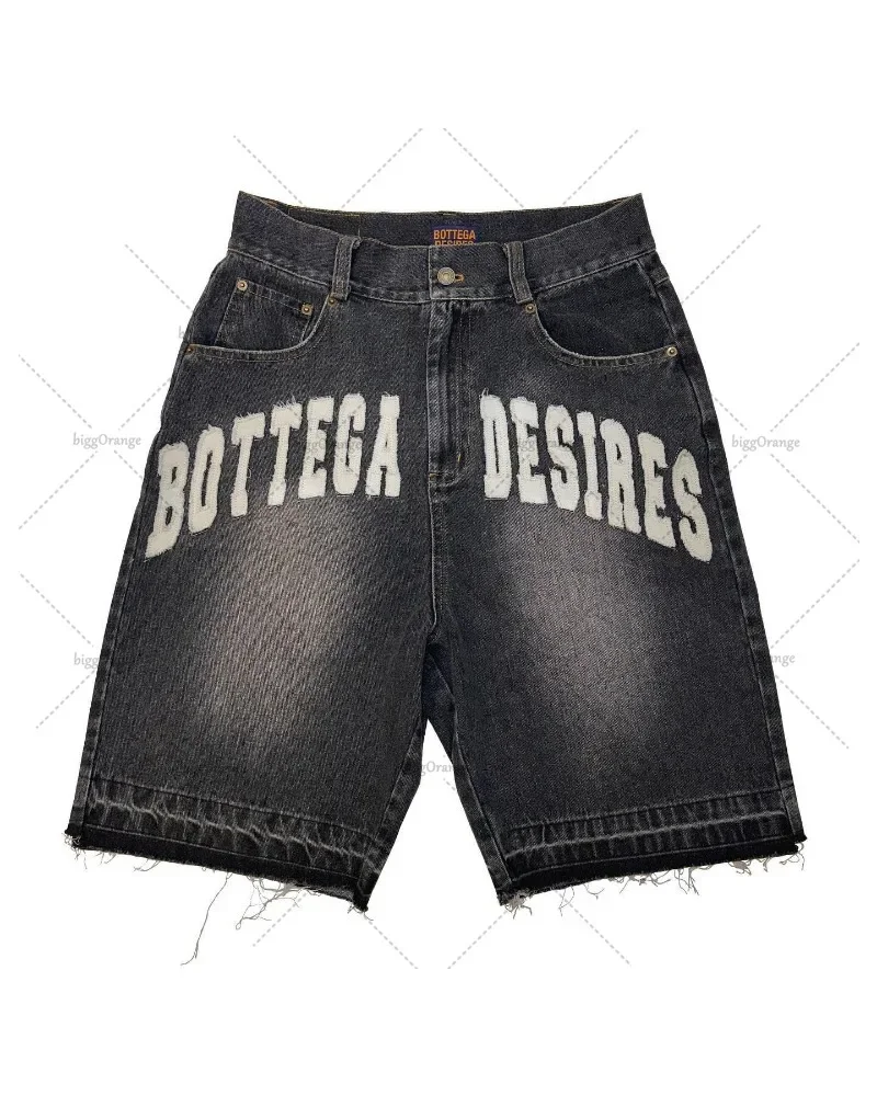 Pantalones vaqueros con letras bordadas para hombre y mujer, Shorts de cintura alta, holgados, pierna recta, pierna ancha, moda urbana, Y2K, novedad de 2024