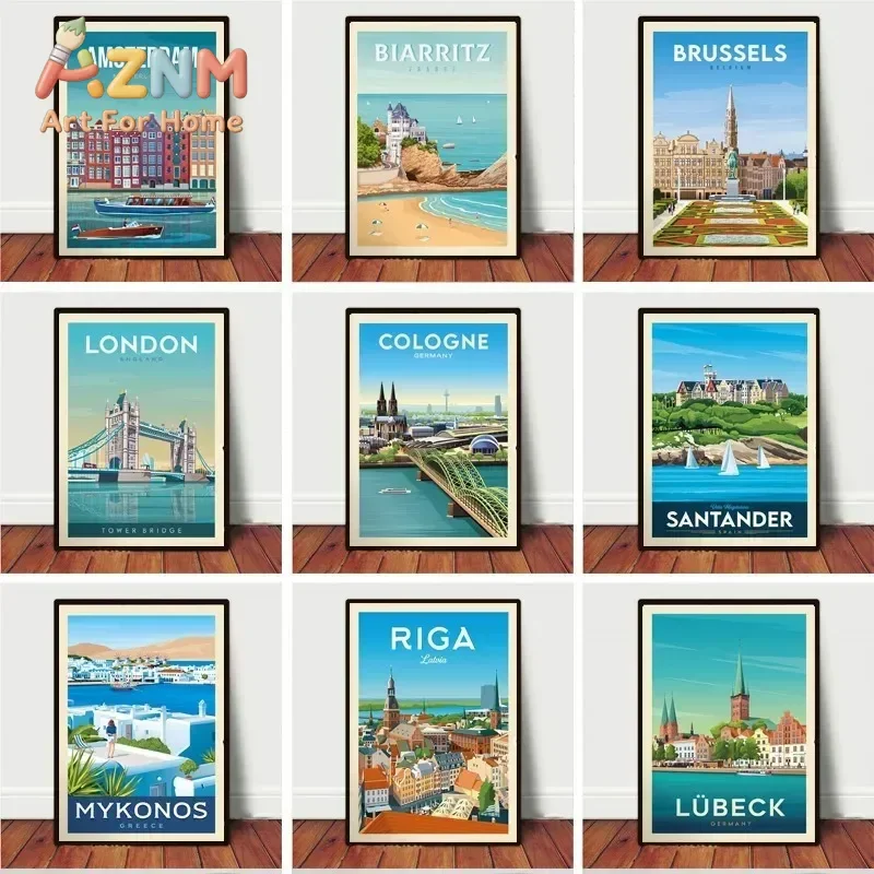New Brussels Roman Classic Bayonne Dublin Tourist City Canvas Painting Mural  Minimalist Room Home Decoration