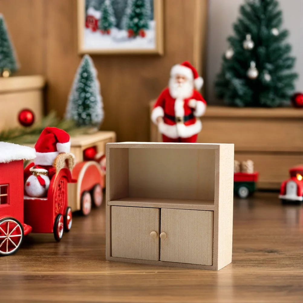 

4Pcs Miniature Wooden Cabinets for Dollhouse DIY Furniture Realistic Tiny House Mini Bookshelf Kitchen Accessories