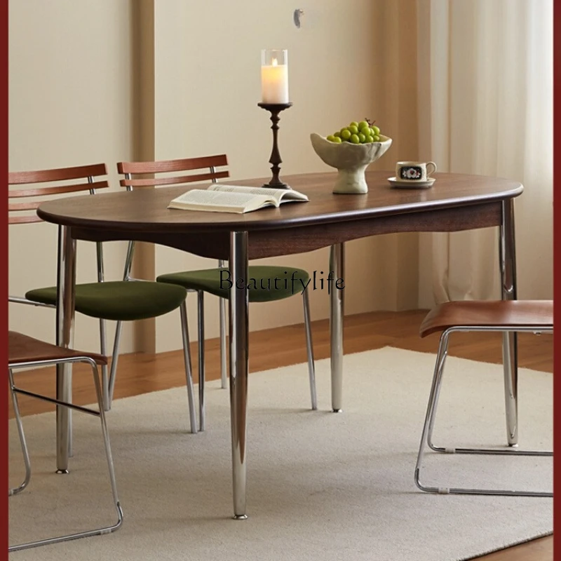 

2025 new small apartment rock slab table living room household oval dining table