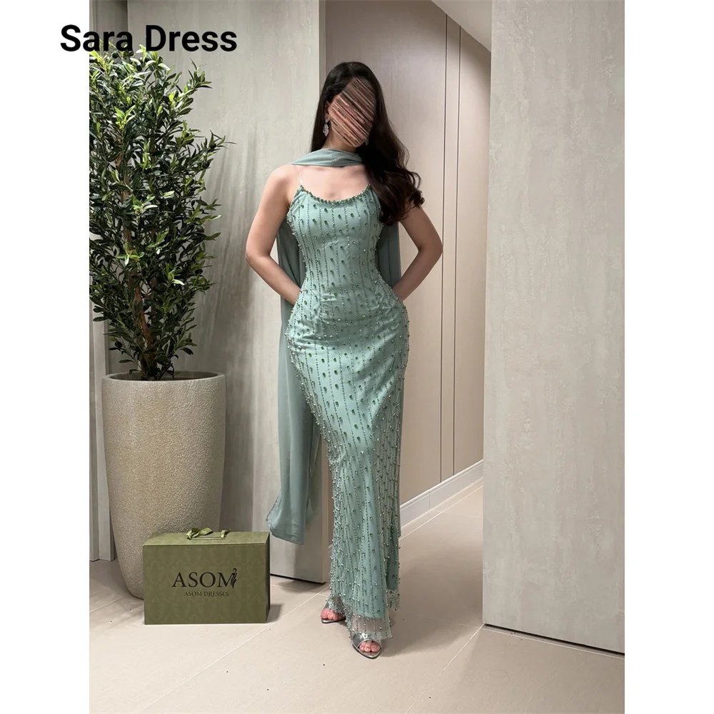 Sara Custom Fishtail Green Rhinestone Off-shoulder Luxurious Women's Evening Dresses for Events Elegant Party Dresses 2026 Prom