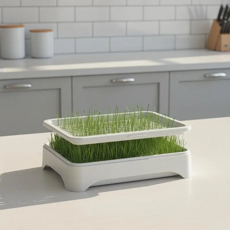 Soilless Cat Wheatgrass Pot Kit for Pet-Friendly Green Decor