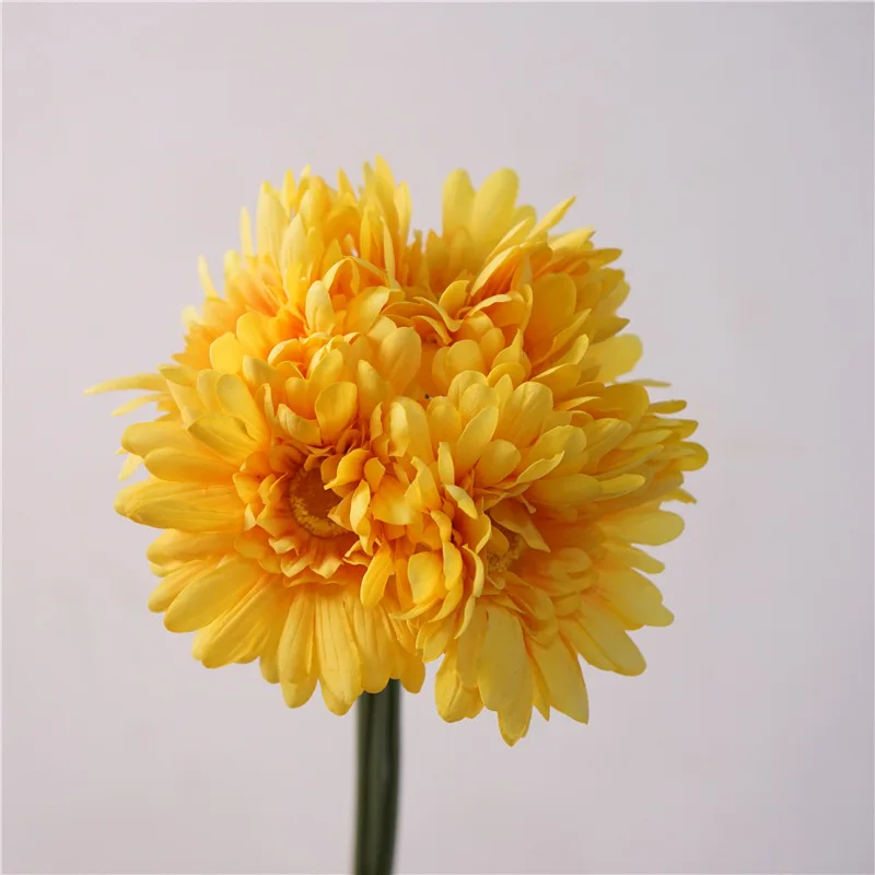 Artificial Flowers Latex Daisy Bouquet Real Touch Simulation Flower Orange Daisies Floral Green Plant Shopping Mall Decoration