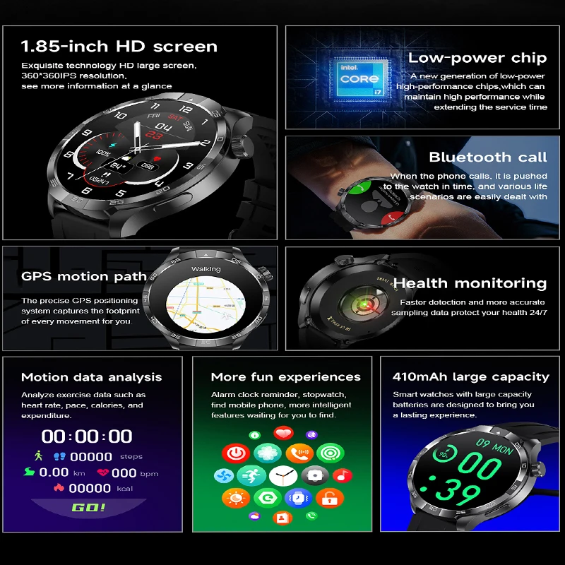 GEJIAN Siart Health Sports Watch NFC AMOLED 1.85-inch Heart Rate Monitoring Bluetooth Call IP68 GPS Trajectory Men Smartwatches