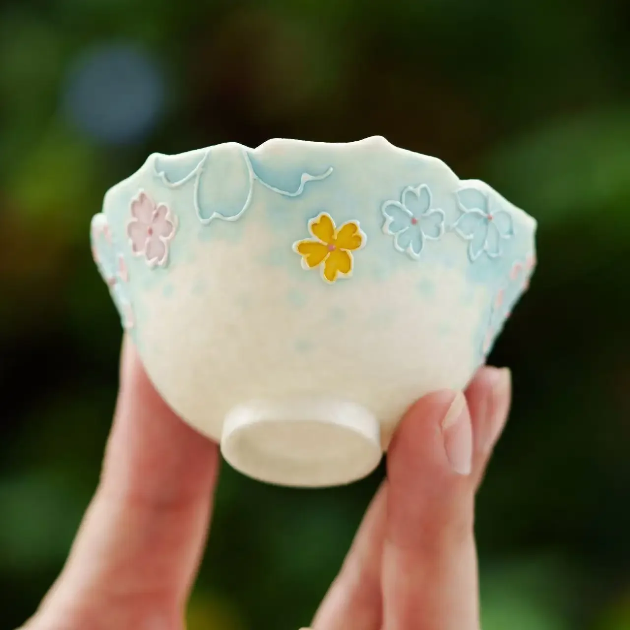 1PC Rock Mine White Sea Blue Stacked Color Flower Teacup High Value Women's TeaCup Exquisite Master Cup Household Ceramic TeaSet
