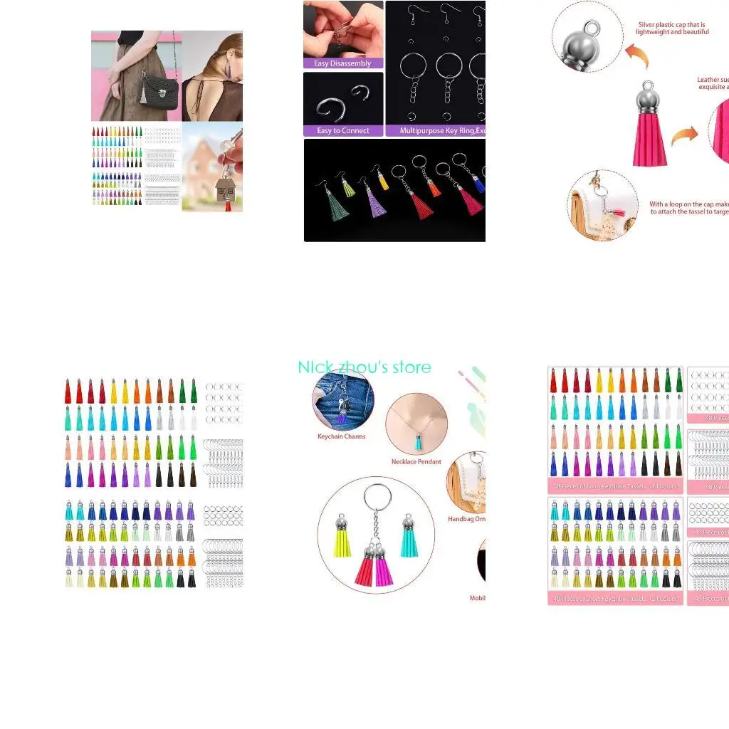 

E15E 288 Pieces Keychain Tassel Earrings Making Set Including Colorful Leather Tassels Earring Hooks Keyrings and Jump Rings