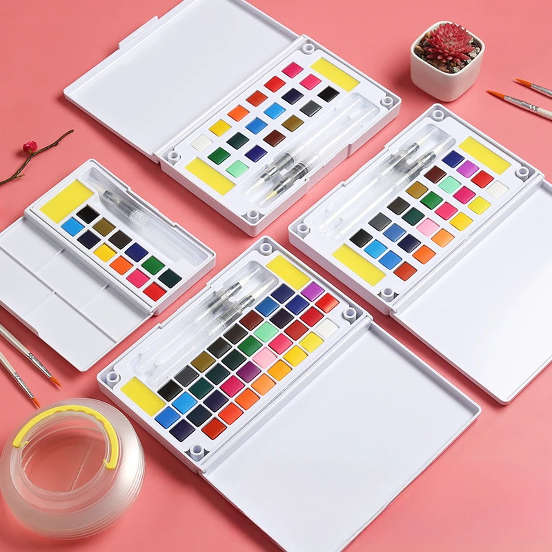 18/24/36 Color Solid Watercolor Pigment Set Comes with Buckle and Watercolor Brush Suitable for Students and Beginners To Paint