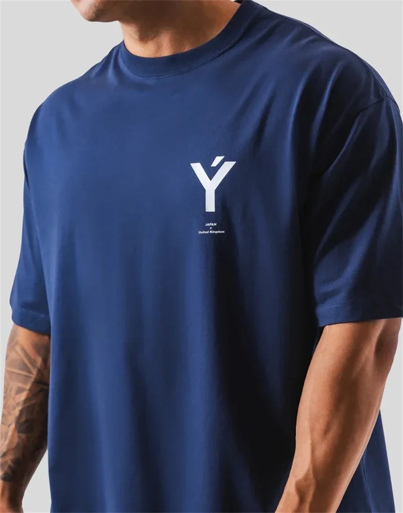LYFT ONE POINT Y Print Big t shirt Men Running Sports Gym Fitness Training Oversize T-shirt Mens Shirt Bodybuilding Tee Tops