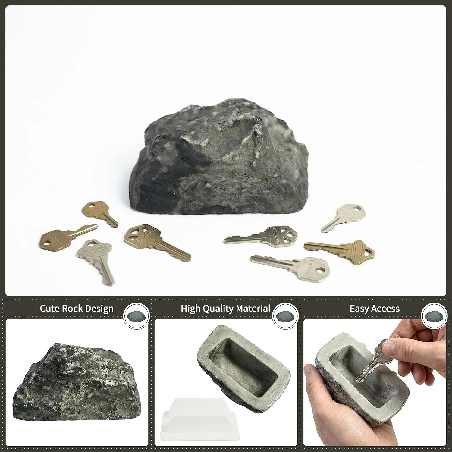 Spare Key Hider Outdoor Rock Shape Hide a Key Outside Garden Decoration Key Hider Holder for House Outdoor Yard Patio