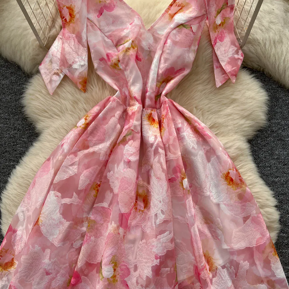 Chic vintage sleeveless butterfly print Elegant Fairy korean fashion Boho dress women clothing dress