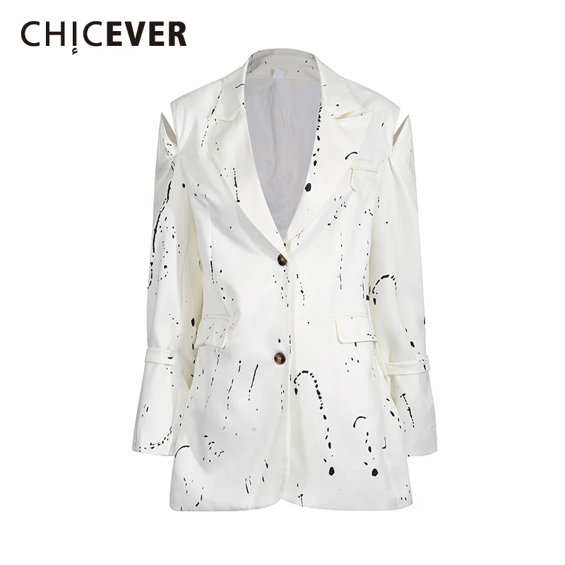 

CHICEVER белая куртка с принтом, женская куртка с лацканами и длинными рукавами, свободные женские куртки с литературным дизайном, осенняя модная стильная новинка
