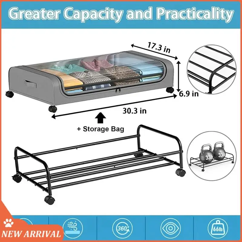 

Emption!Under Bed Storage Box With Wheels Under Bed Shoe Storage Box Rolling Under Bed Metal Drawer Stores Clothes And Toys