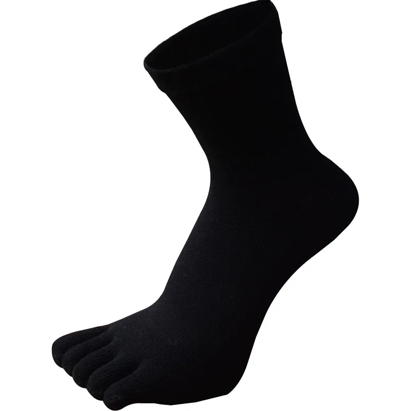 Calcetines deportivos de algodón para hombre, medias de cinco dedos, Color puro, negro, azul, gris, talla grande, Otoño e Invierno