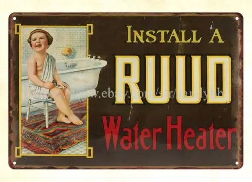 rectangular metal wall decor Ruud Water Heater metal tin sign
