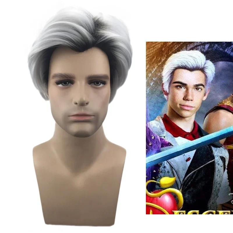 Movie Descendants 2 Carlos 28cm 11 inches Cosplay Wigs For Men Short Wig Heat Resistant Black Grey Synthetic Hair   Wig Cap