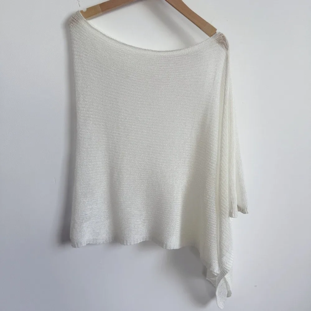 

Casual Drop Shoulder Crochet Poncho Sweater Sheer Multi-wear Beach Cover Up Irregular Knitted Cover-ups Vacation Outfits