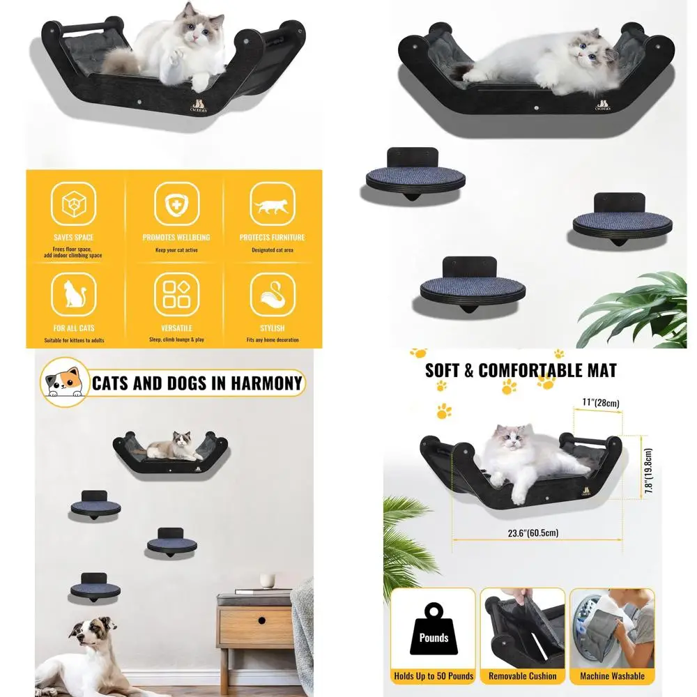 

3-х уровневая деревянная настенная полка для кошек — компактное настенное кошачье дерево, современная мебель для скалолазания, набор «сделай сам» для небольших помещений, идеально подходит для R