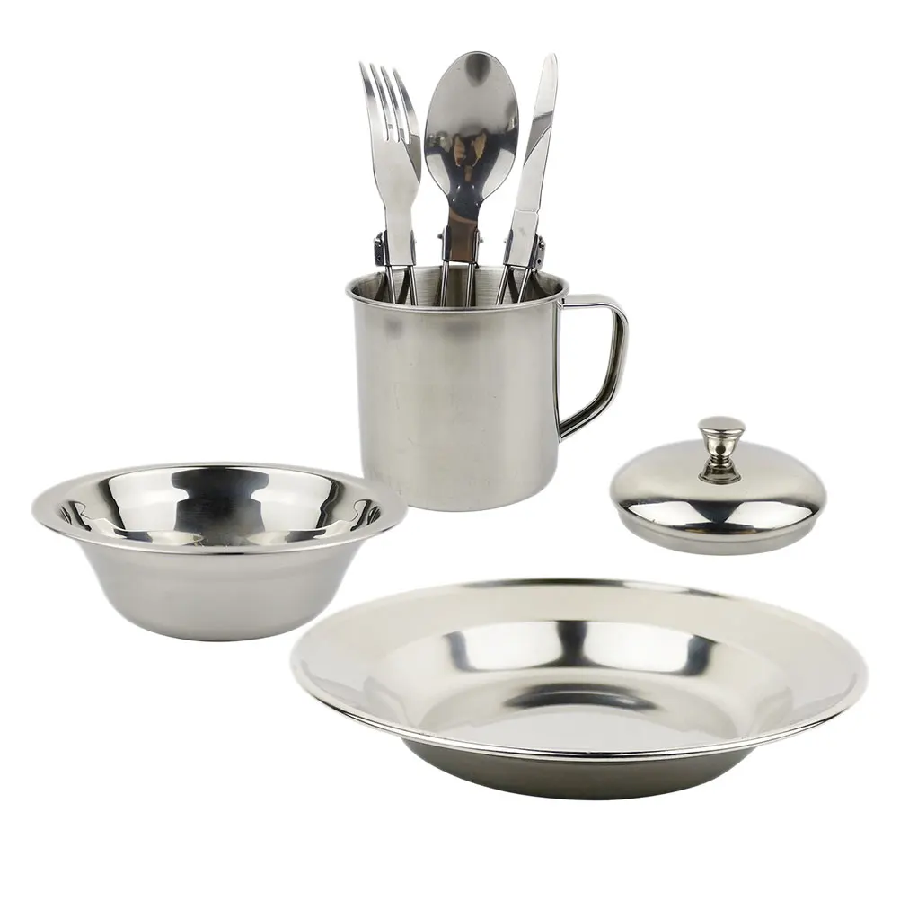 

1 set Stainless Steel Cookware Set Durable Portable Outdoor Camping Gear Picnic Supplies Lightweight Compact Practical