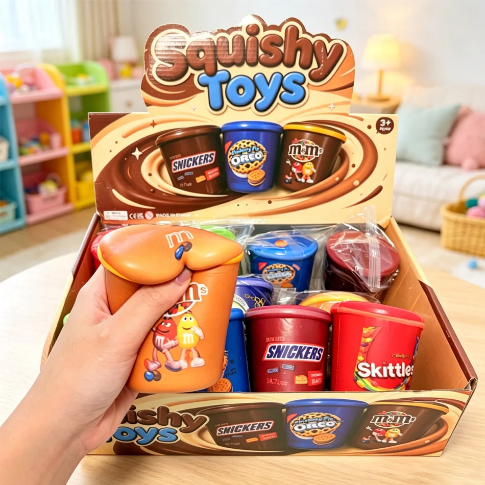 In Stock 1-12pcs Assorted Wet Soft Squishy, Slow Rising PU ASMR Toy, Sim Chocolate Bean Bucket Stress Relief Random Blind Box