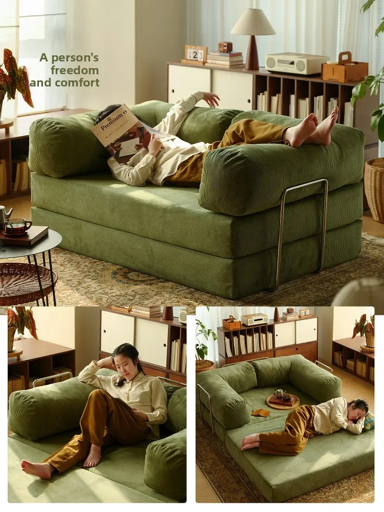 Corduroy fabric sofa living room bedroom combination module tofu block small apartment lazy sofa bed
