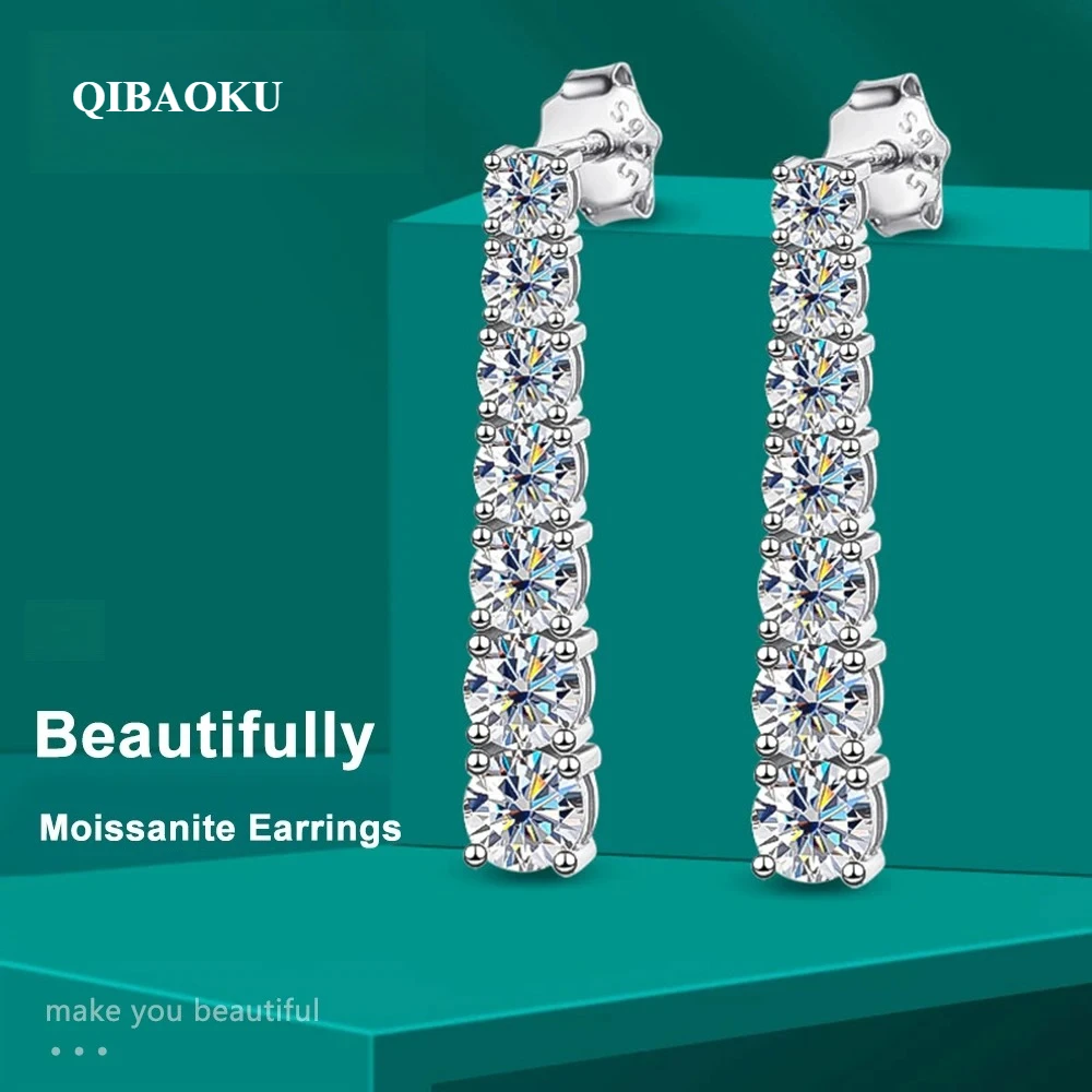 QIBAOKU Moissanite Pandent Earrings for Woman Wedding Jewely with GRA s925 Sterling Sliver Plated 18k White Gold Earring 2026