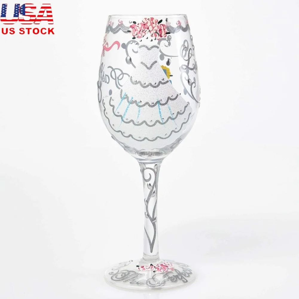

Hand Painted Artisan Wine Glass Wedding Dress 15oz Unique Cocktail Recipe Decorative Gift Box Home Use