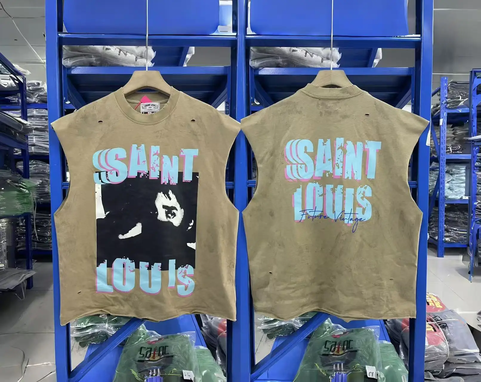 SSSAINT LOUIS 26SS  Handmade vintage damaged photos printed patterns washed vintage vests