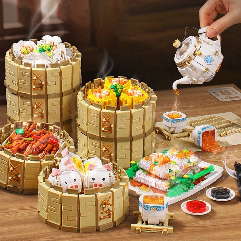 LOZ Creative Traditional Chinese Dim Sum Mini Building Blocks DIY Cantonese Delicious Food Dumpling Toys For Children Gifts 1265