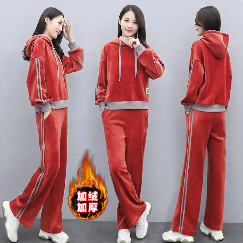 Newest 2 Piece Sets Womens Outfits Velvet Tracksuits Velour Hoodies Tops Tracksuit Women Clothing Pant Suits Sweatsuit